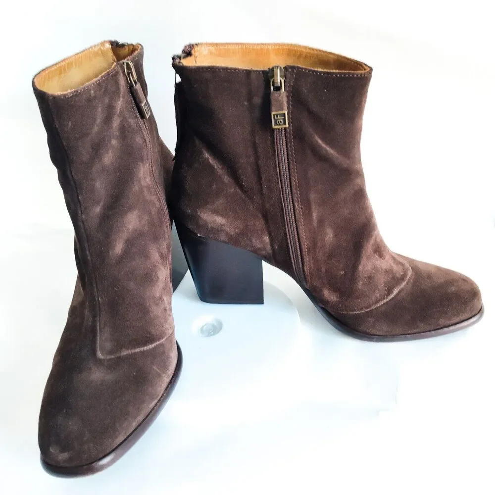 Alberto Fermani Viva Zip Brown Suede Ankle Boots Size 39.5 9.5 Italy Office Work